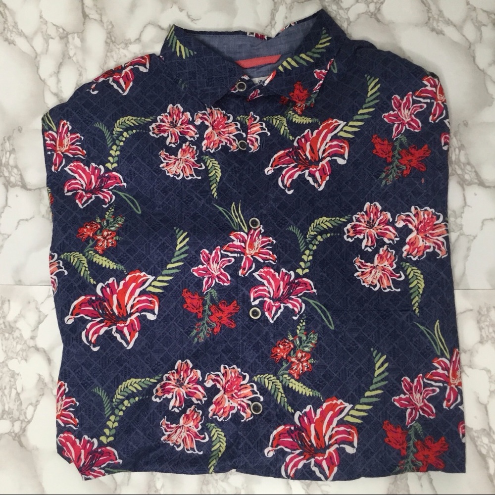 Men’s Tommy Bahama Navy Hibiscus Shirt Sz XL